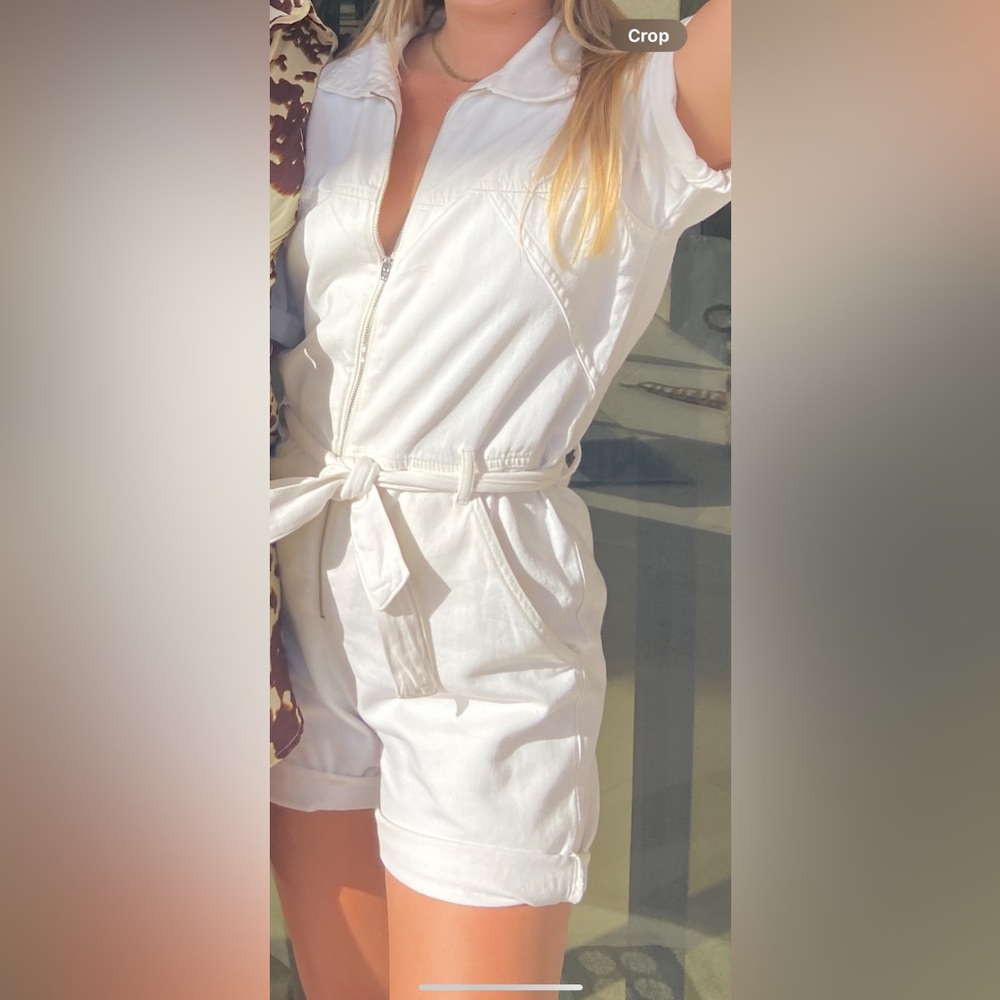 Reformation White Jean Romper